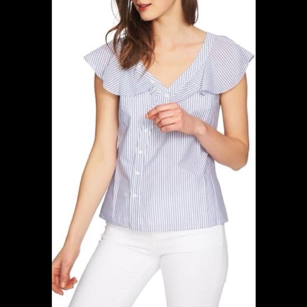 1.State Striped Asymmetrical Blouse